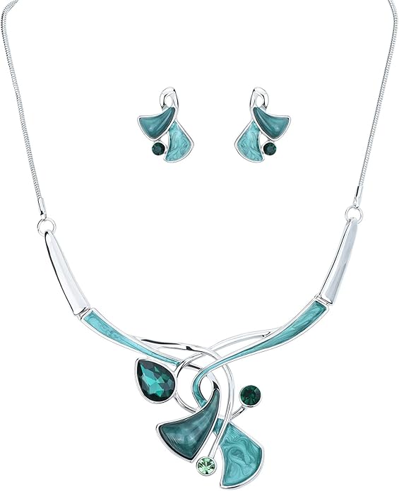 Vintage Statement Jewelry Set Leaf Floral Bohemian Boho Statement Necklace Earring Set Crystal Fashion Costume Jewelry