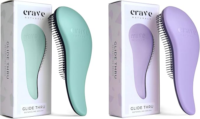 Crave Naturals Glide Thru Detangling Brush, Detangler Brush for Curly, Straight, Wet and Dry Hair Comb for Adults and Kids, Hair Accessories for Women, Turquoise and Purple