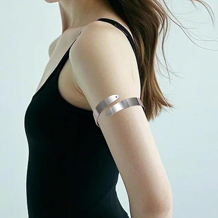 BROCC 2PCS Gold Coil Swirl Upper Arm Bracelet for Women Open Upper Arm Cuff Bangle Armlet Gold Silver Adjustable Armband Bracelet Set