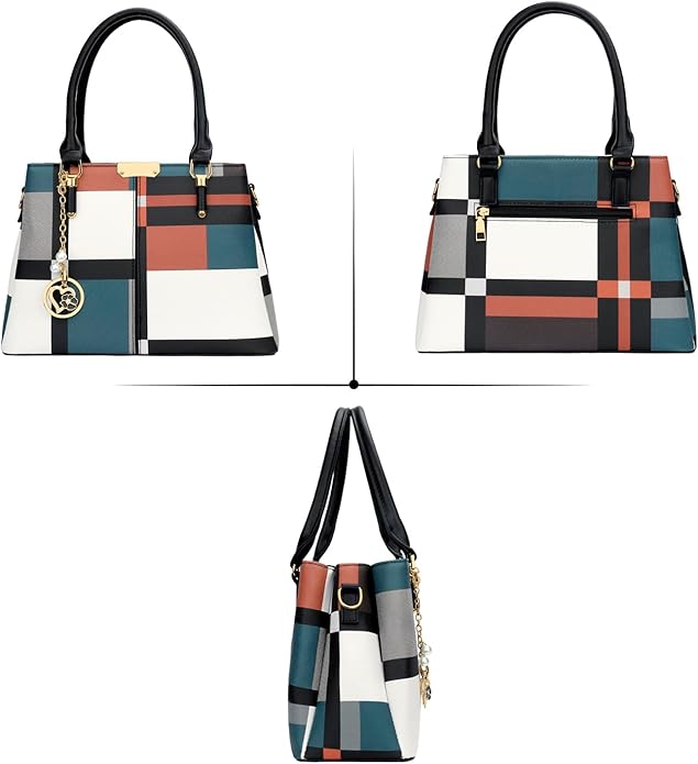KKXIU 3 Zippered Compartments Purses and Handbags for Women Top Handle Satchel Shoulder Ladies Bags