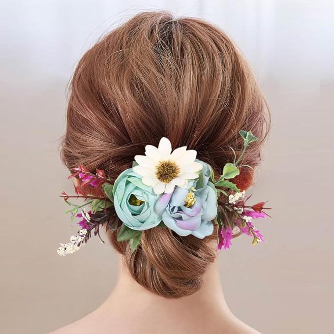 Flower Hair Clip for Women - Elegant Hair Accessory for Wedding, Party & Daily Wear (Aqua Blue)