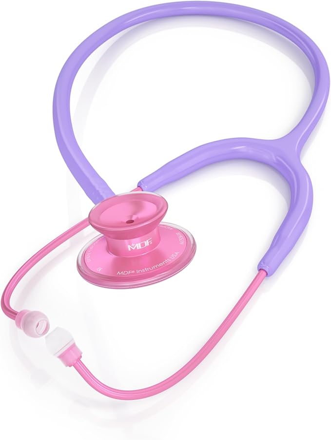 MDF Instruments, Acoustica Lightweight Stethoscope for Doctors, Nurses, Students, Home Health Use, Adult, Dual Head, Pastel Purple Tube, Pink Pinkore Chestpiece-Headset, MDF747XPPO07