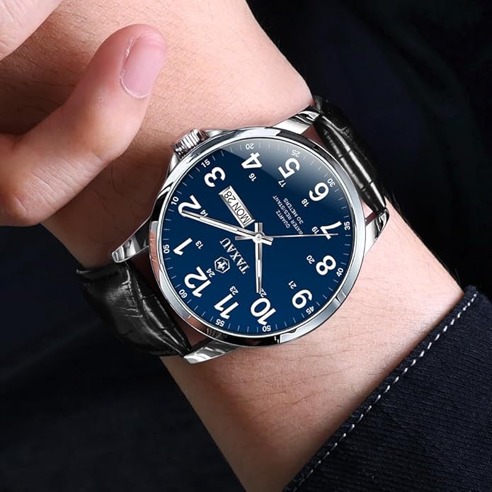 Watches for Men Luxury Analog Waterproof Classic Leather Large Face Simple Easy Read Quartz Minimalist Dress Day Date Quartz Mens Watches