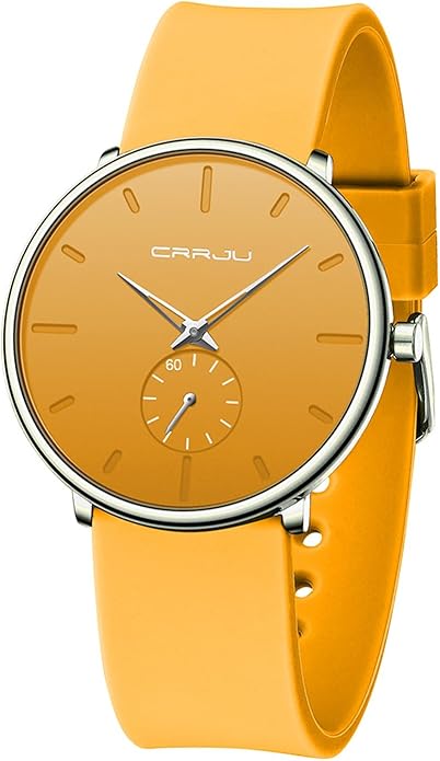 CRRJU Men’s Women Watch Casual Stylish Waterproof Quartz Unisex Wristwatches, Ultra Thin Watches for Men Women, Colorful Silicone Band
