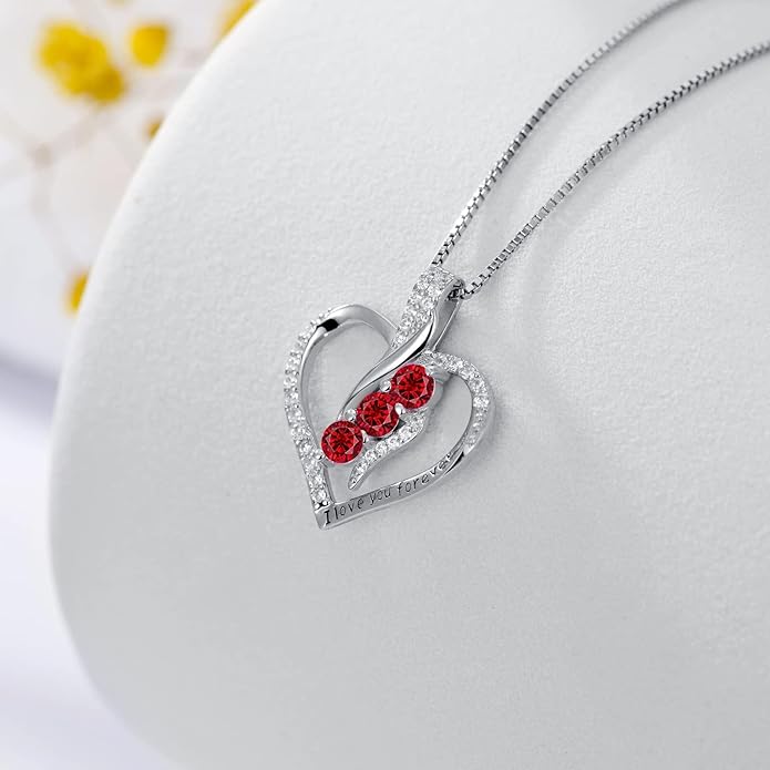 Rose Heart Birthstone Necklace for Women - Solid S925 Sterling Silver with Rose Gold Plated Infinity Symbol of Love Valentine's, Mother's Day, Anniversary, Christmas Birthday Gift for Her, Mom, Wife, or Girlfriend.