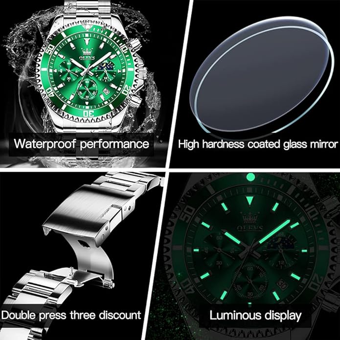 OLEVS Mens Watches Big Face Stainless Steel Waterproof Date Analog Quartz Watches Fashion BusinessWrist Watches for Men…