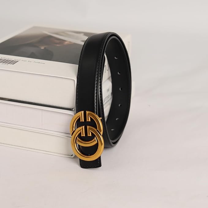 Women's Fashion Classic Metal Buckle Leather Belt with Jeans Dress