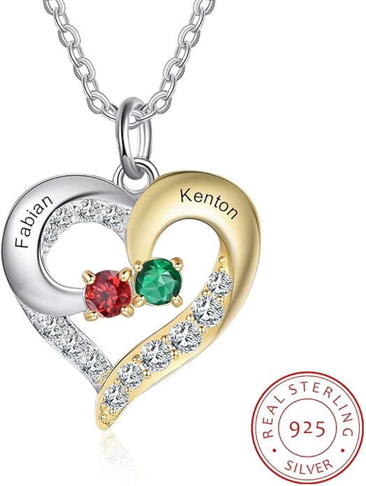 GLAMCARAT Personalized mothers necklace with birthstones names sterling silver jewelry for women customized engraved necklace
