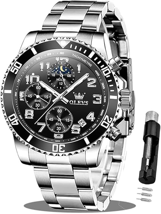 OLEVS Mens Watches Big Face Stainless Steel Waterproof Date Analog Quartz Watches Fashion BusinessWrist Watches for Men…