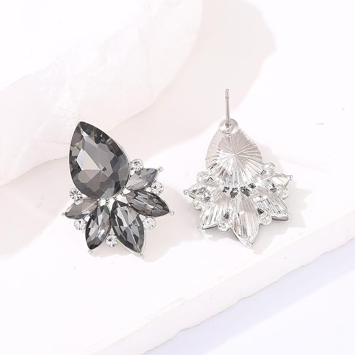 Vintage Rhinestone Earrings Fancy Crystal Cluster Drop Earrings Art Deco Earrings for Women