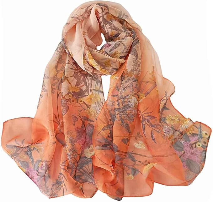 Pokeedioty Scarfs for Women Lightweight Scarves Elegant Floral Pattern Sheer Scarfs Shawls Wraps