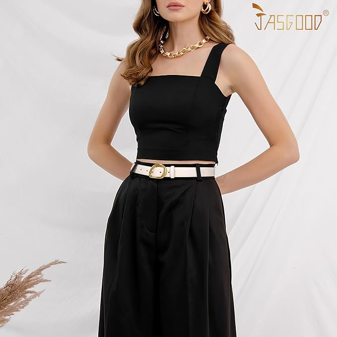 JASGOOD Leather Belts for Women Cute Casual Waist Belt with Gold Buckle Ladies for Jeans Pants Dresses