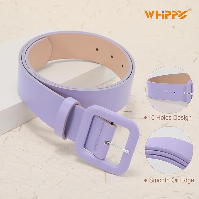 WHIPPY Women Leather Belt Candy Color Fashion Square Buckle Belt Ladies Belt for Jeans Pants Dresses