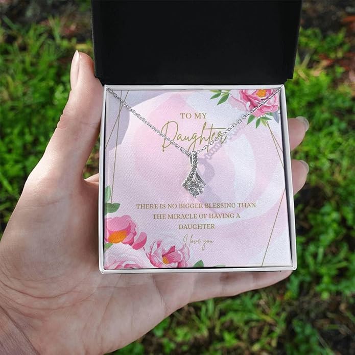 VIRAGIL To My Daughter Gift Necklace From Dad or Mom - Badass Daughter Jewelry With Heartfelt Message & Elegant Box