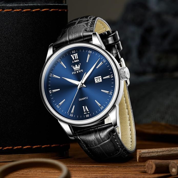 OLEVS Men Leather Watch,Mens Wrist Watches,Big Face Watches for Men,Leather Band Watches for Men,Day Date Watches for Men,Waterproof Watches for Men,Men Classic Watch,Reloj para Hombres