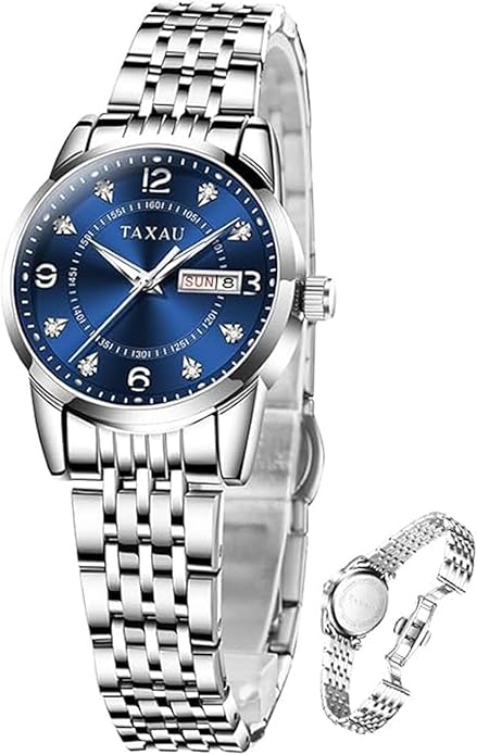 Womens Watch Fashion Dress Waterproof Silver Watches for Women Casual Easy Read Quartz Analog Women's Watch Two Tone Stainless Steel Ladies Watches with Day Date