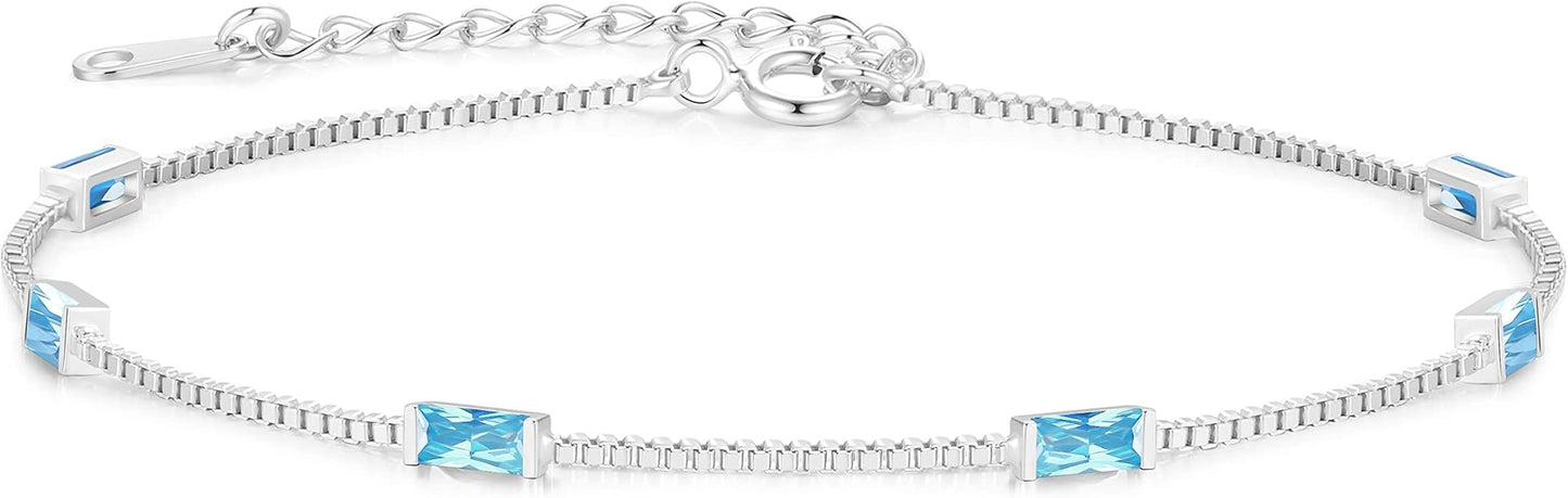 LOUISA SECRET Birthstone Bracelets for Women, 925 Sterling Silver Dainty Simple Women Charm Link Bracelet, Birthday Anniversary Christmas Jewelry Gifts for Women Wife Mom Her