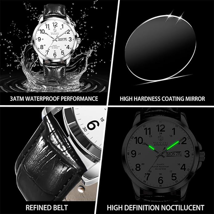 Watches for Men Luxury Analog Waterproof Classic Leather Large Face Simple Easy Read Quartz Minimalist Dress Day Date Quartz Mens Watches
