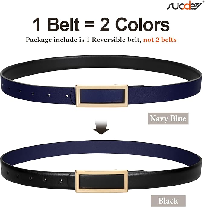 SUOSDEY Women Reversible Leather Belts for Jeans Pants Dresses Ladies Fashion Belts with Gold Buckle, 0.9" Width