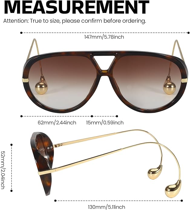 SODQW Oversized Aviator Sunglasses for Women With Earring Trendy Large Big XL Size 2025 Designer Ladies Shades