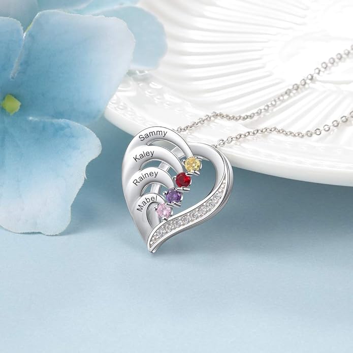 GLAMCARAT Personalized mothers necklace with birthstones names sterling silver jewelry for women customized engraved necklace