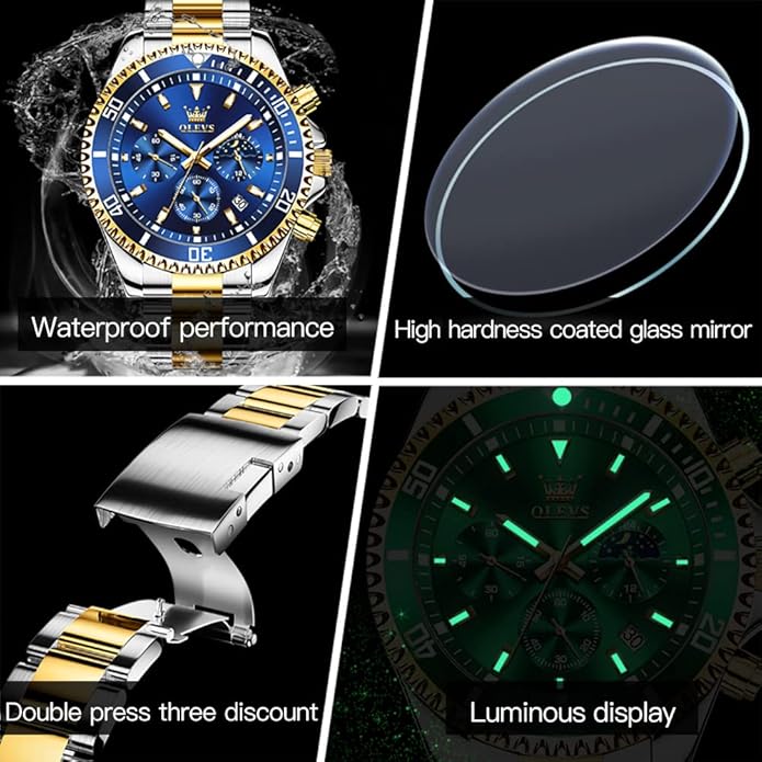 OLEVS Mens Watches Big Face Stainless Steel Waterproof Date Analog Quartz Watches Fashion BusinessWrist Watches for Men…