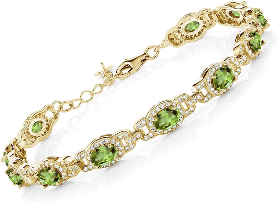 Gem Stone King 18K Yellow Gold Plated Silver Oval Gemstone Birthstone Tennis Bracelet For Women | Oval 6X4MM | 7 Inch With 1 Inch Extender | Fine Jewelry Gifts for Her Mom Women Wife