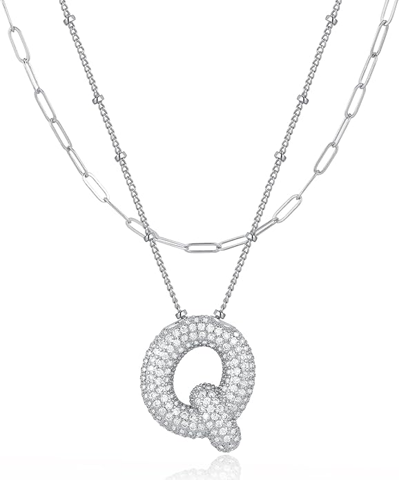LUCA SMITH Initial Necklaces for Women, Dainty Balloon Bubble Letter, Name Letter Alphabet Pendant Layered Choker Chain Jewelry Gift