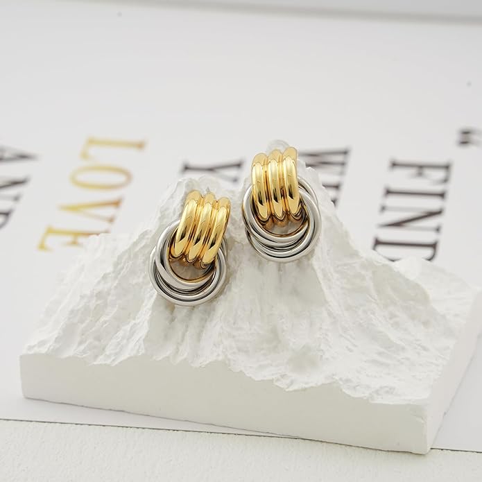 Chunky Small Knot Earrings Gold Silver Geometric Earrings for Women Dainty Gold and Silver Plated Dangle Drop Earrings Hypoallergenic and Lightweight Fashion Trendy Jewelry Gifts