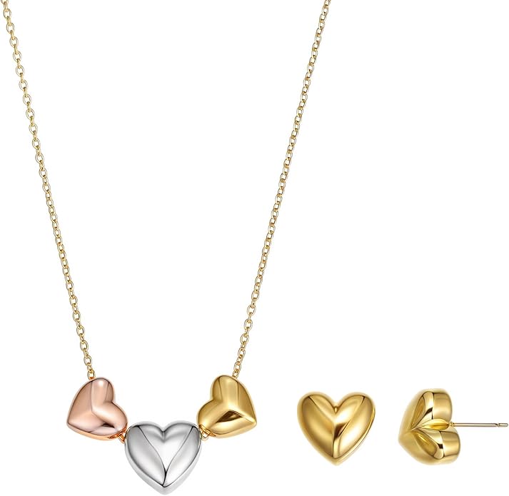 Dainty Geometric Jewelry Set for Women - Stainless Steel Necklace & Earrings Minimalist Matching Set