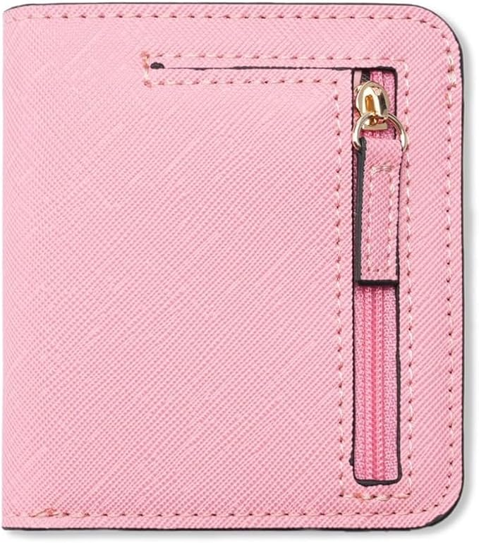 Genuine Leather Wallet for Women Slim Bifold RFID Blocking Secure with Zipper Closure and ID Window (Pink)