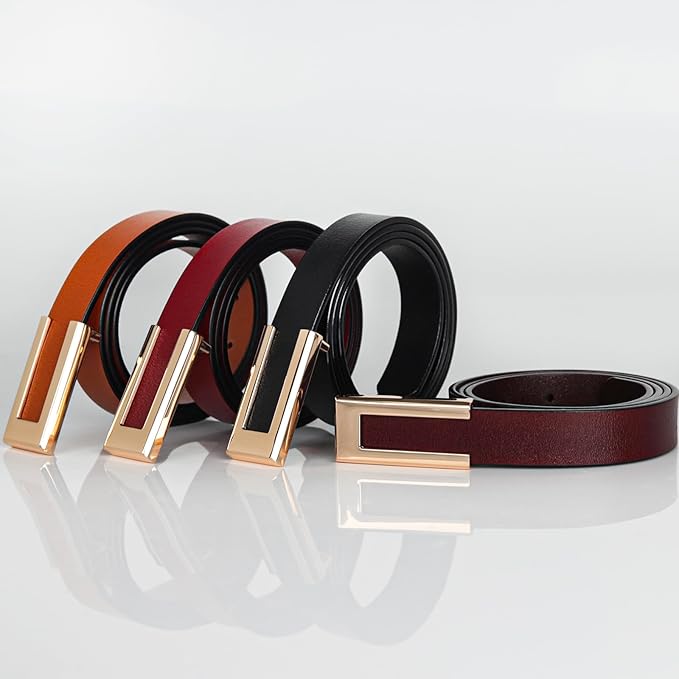 Women's Fashion Classic Metal Buckle Leather Belt with Jeans Dress
