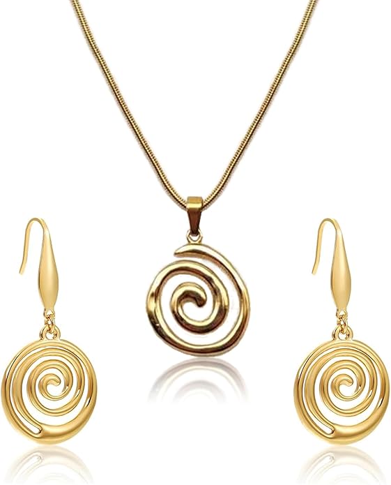 Gold Boho Necklace Earrings Set For Women Spiral Trendy Statement Jewelry Set Summer Beach Jewelry Gifts 18K Gold Plated