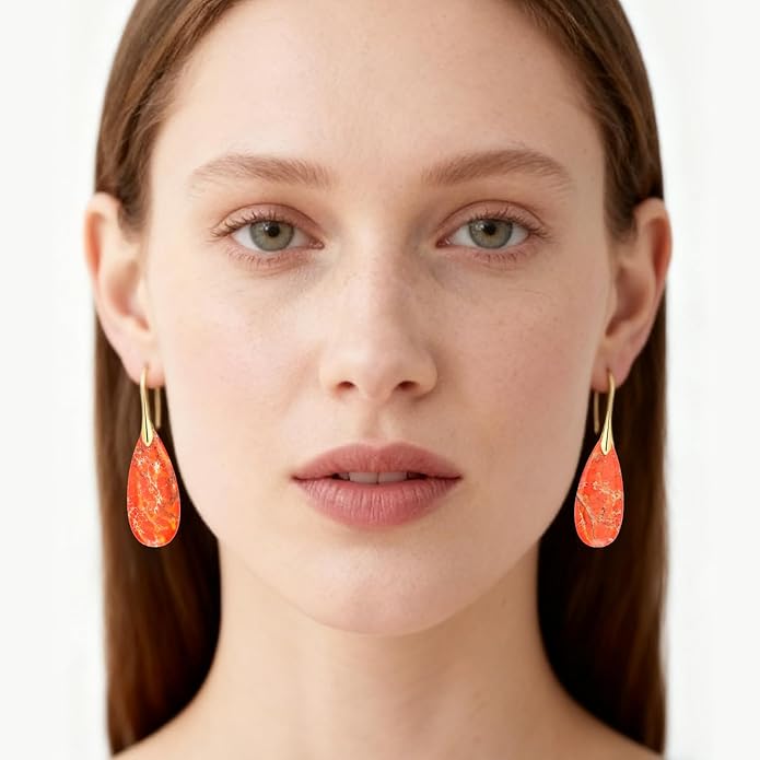 Emperor Stone Dangle Earrings for Women - Natural Healing Crystal Earrings with Gold Fishhooks in Soothing Colors, Unique Personalized Valentine‘s Day Gift Set for Her