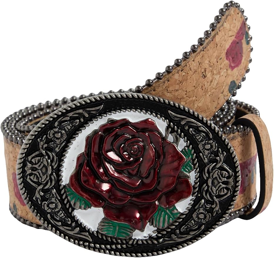 Women's Floral Embroidery Genuine Leather Belt Vintage Square Buckle