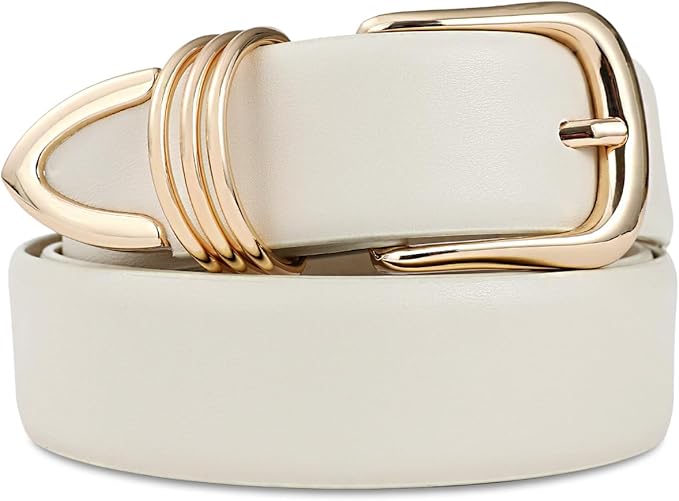 Women's Leather Belts with Gold Buckle Fashion Leather Waist Belt Elegant Ladies Belts for Jeans Dress & Casual Wear