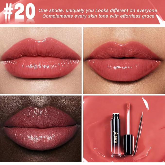 Kaely Longwear No-Budge Lipstick for Women, Highly Pigmented Liquid Lip Color Makeup, Non-Transfer Lip Gloss Stain Waterproof Smudge Proof 24 Hour, Instant Shine, Vegan & Cruelty-Free, 20 HONEY SHINE