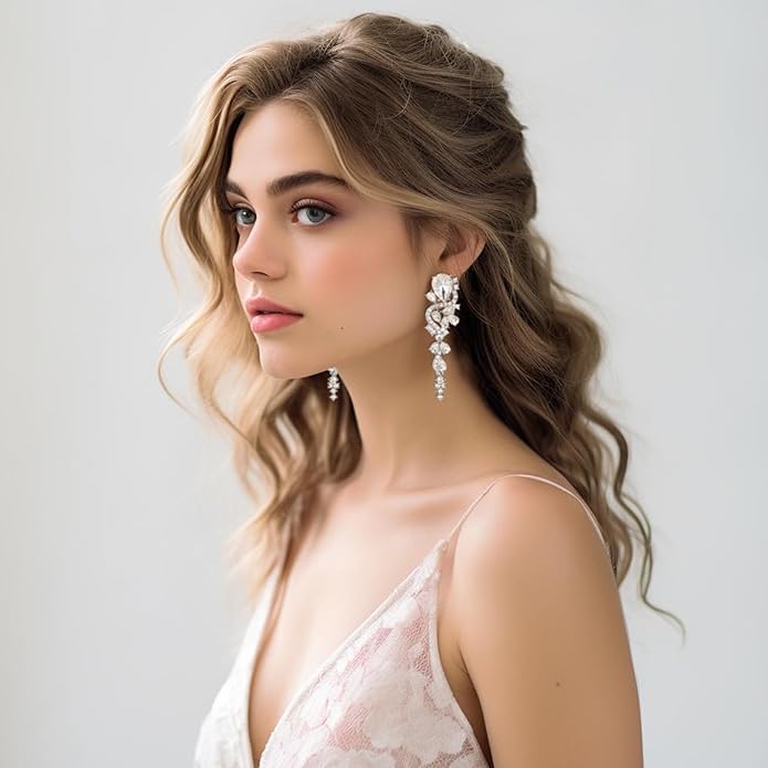 Fashion Rhinestone Statement Drop Dangle Earrings Long Colorful Crystal Bridal Wedding Teardrop Chandelier Earrings for Women Prom Pageant