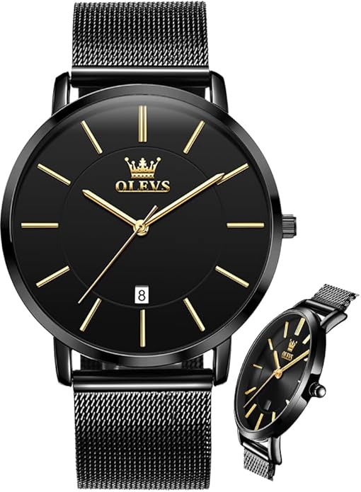 OLEVS Mens Watches Minimalist Ultra Thin Fashion Casual Analog Quartz Date Watch Waterproof Slim Simple Big Face Dress Wrist Watch Leather Band for Men