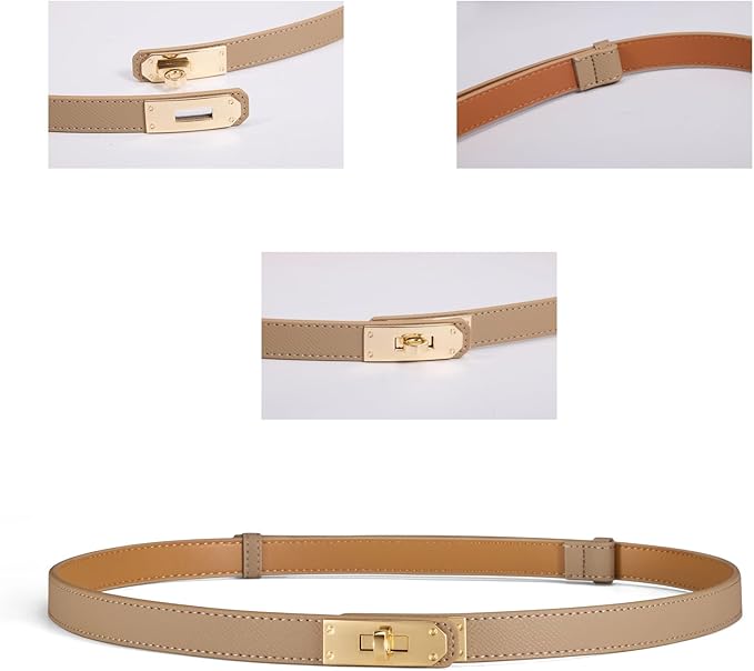 Skinny Leather Belts for Women with Adjustable Silver Turn-Lock Buckle for Dresses Jeans and Pants
