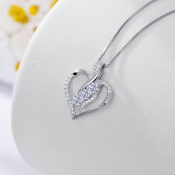 Rose Heart Birthstone Necklace for Women - Solid S925 Sterling Silver with Rose Gold Plated Infinity Symbol of Love Valentine's, Mother's Day, Anniversary, Christmas Birthday Gift for Her, Mom, Wife, or Girlfriend.