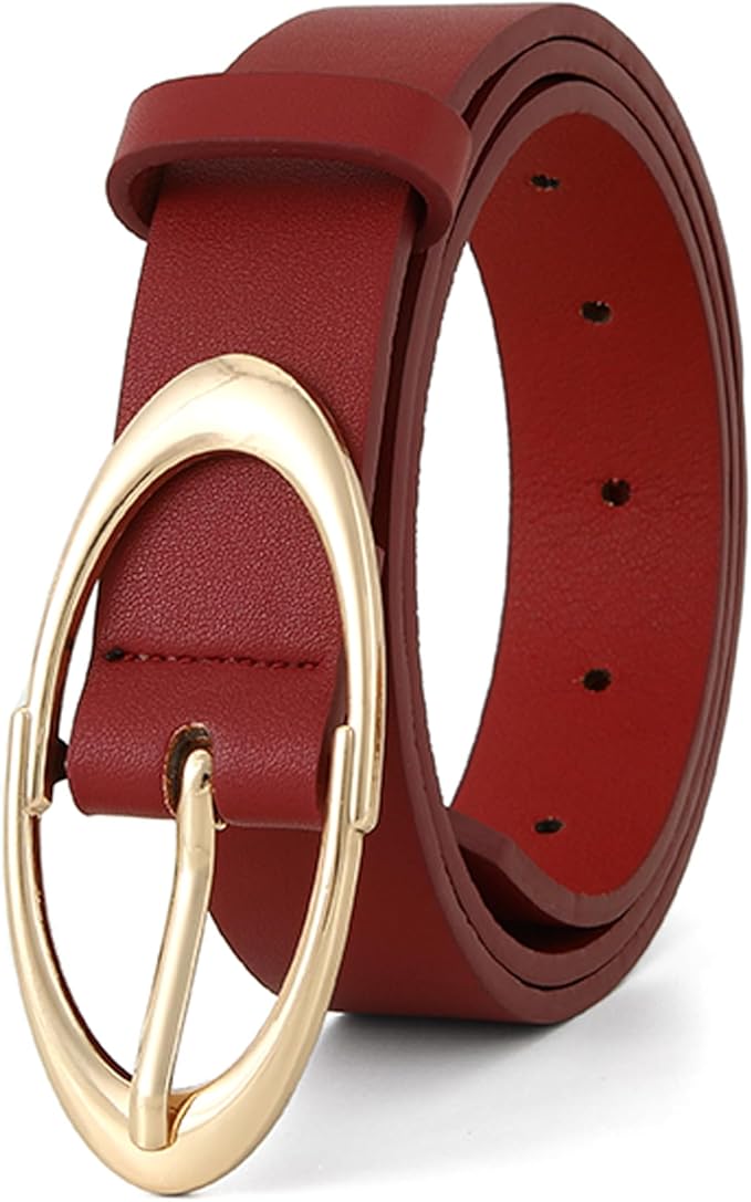 Earnda Women Faux Leather Belt for Jeans Pants Fashion Ladies Waist Belts with Gold Silver Oval Buckle