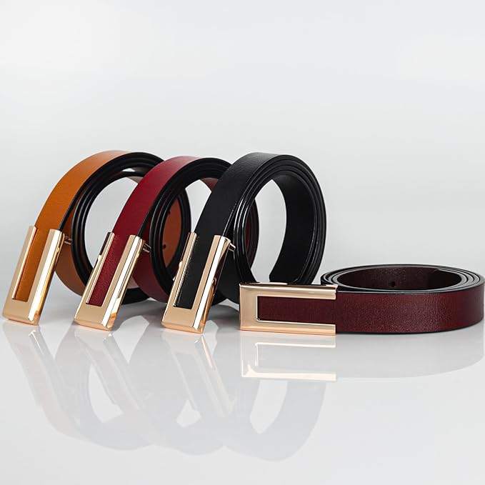 Women's Fashion Classic Metal Buckle Leather Belt with Jeans Dress