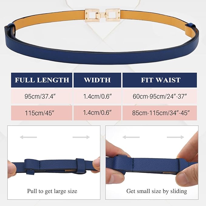 Glamorstar Skinny Belts for Women Thin PU Leather Waist Belt with Gold Buckle for Dresses