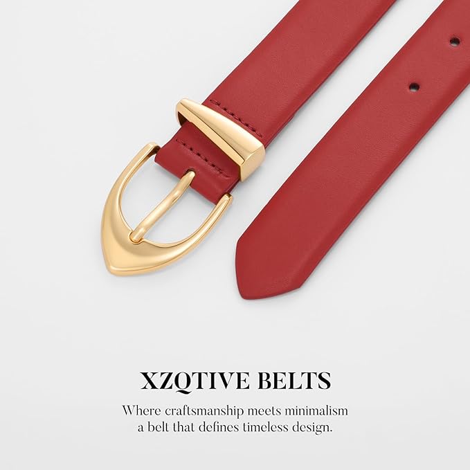 XZQTIVE Women's Leather Belts, Classic Minimalist Design For Jeans Pants Dresses, Black Belt With Gold Buckle