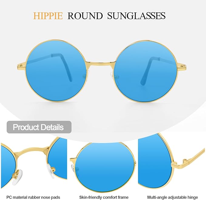 CHRORINE Hippie Sunglasses Round 70s Retro Glasses for Women Men Party Accessory Festival Fashion Vintage Sunglasses