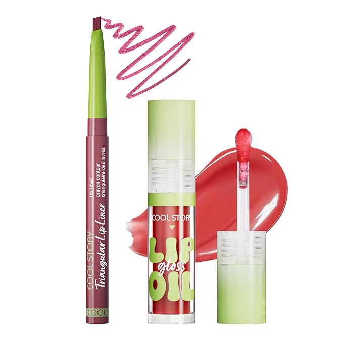 Lip Liner Honey Nude Lip Oil Gloss Click Clear Shimmer, Long Wear Makeup Fat Oil Set With Natural Oils for Nourishment, Moisturizing Lip Lipstick Lip Liner Pencil Combo Set
