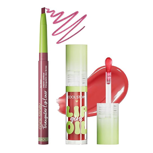 Lip Liner Honey Nude Lip Oil Gloss Click Clear Shimmer, Long Wear Makeup Fat Oil Set With Natural Oils for Nourishment, Moisturizing Lip Lipstick Lip Liner Pencil Combo Set