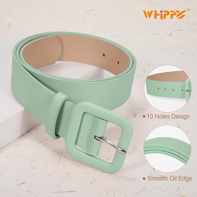 WHIPPY Women Leather Belt Candy Color Fashion Square Buckle Belt Ladies Belt for Jeans Pants Dresses