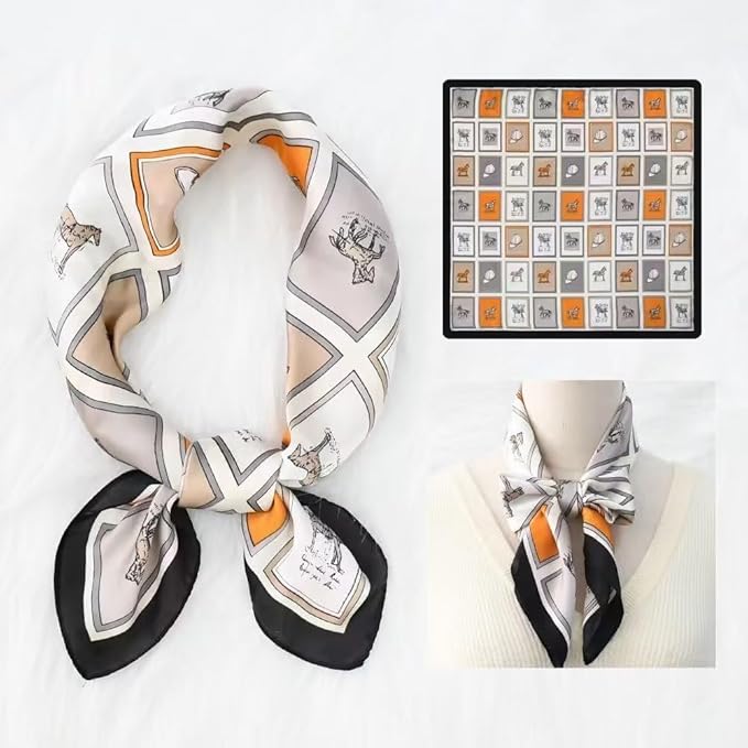 FONYVE Silk Feeling Scarf Medium Square Satin Head Scarf for Women 27.5 × 27.5 inches
